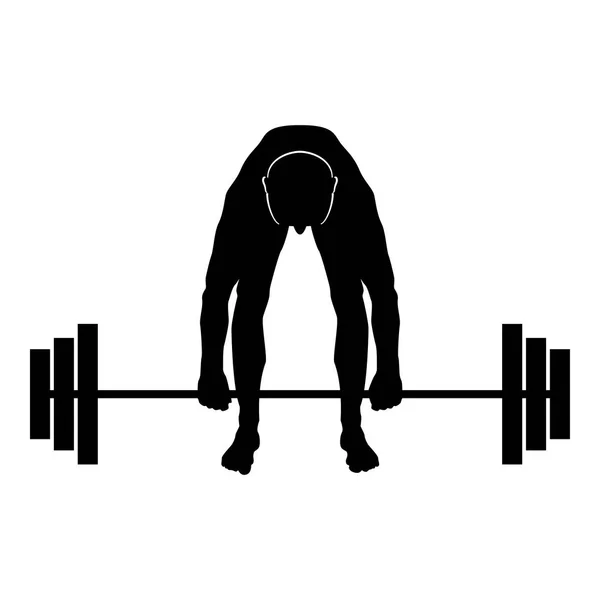 筋肉男重量挙げバーベル スポーツマン上げる重量を上げてやってシルエット アイコン黒い色ベクトル イラスト フラット スタイル シンプルなイメージ — ストックベクタ
