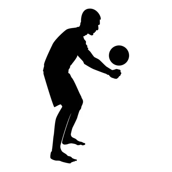 排球运动员击中球与底部剪影侧视图攻击球图标黑色颜色向量例证平面样式简单的图片 — 图库矢量图片