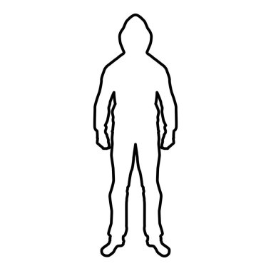 Adam hood kavramı tehlike siluet ön simge siyah renk vektör çizim düz stil basit resim anahat