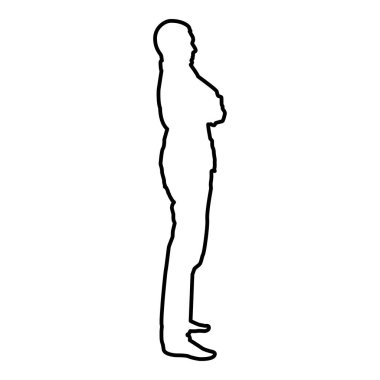 Kendine güvenen adam onun silah iş adam siluet kavramı yan simge siyah renk vektör çizim düz stil basit resim sayfa düzeni görünümü geçti