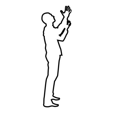 Adam olduğu cennet kol itiraz Tanrı dua kavramı siluet simge siyah renk vektör çizim düz stil basit resim anahat için adam çeviriyor