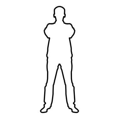 Kendine güvenen adam onun silah iş adam siluet kavramı açık simge siyah renk vektör çizim düz stil basit resim sayfa düzeni görünümü geçti