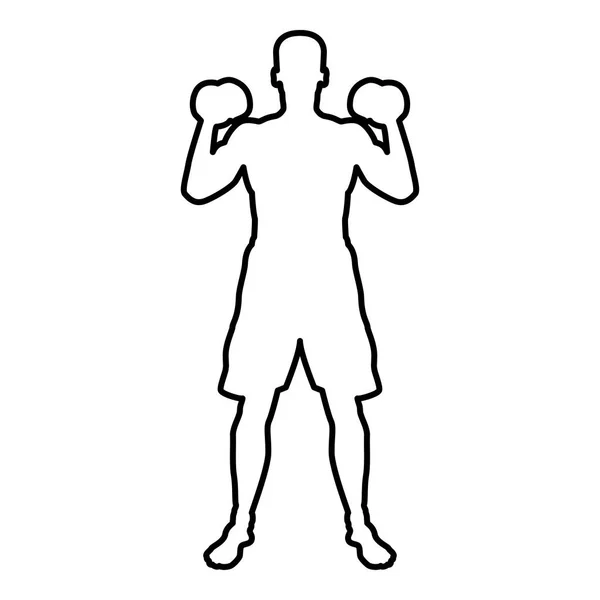 ダンベル スポーツ アクション男性試しシルエット正面アイコン黒色ベクトル図フラット スタイル シンプルな画像の概要と演習をしている男性 — ストックベクタ