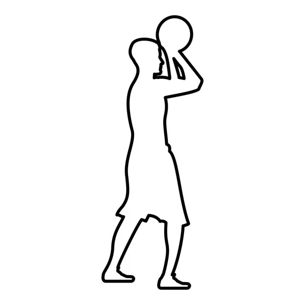 Basketball Joueur Lance Ballon Basket Ball Homme Tir Vue Côté — Image vectorielle