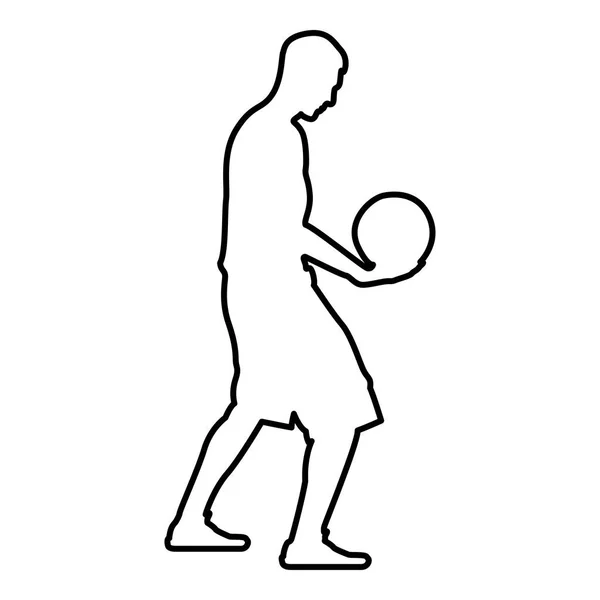 Basketball Joueur Tenant Ballon Homme Tenant Silhouette Basket Icône Couleur — Image vectorielle