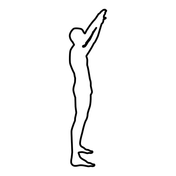 Mann Mit Erhobenen Armen Sportler Erhobene Hände Seitenansicht Symbol Schwarz — Stockvektor