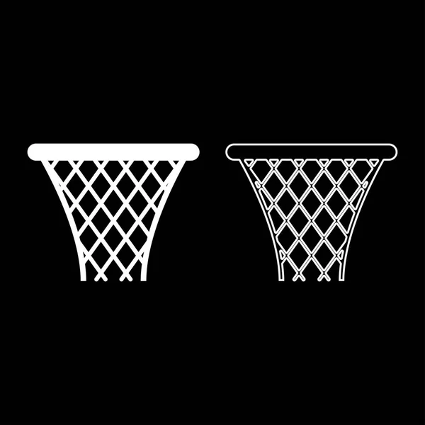 Icono Del Baloncesto Basket Streetball Cesta Neta Set Color Blanco — Archivo Imágenes Vectoriales