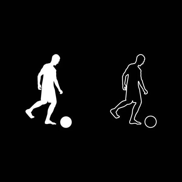 Hombre Patea Silueta Bola Jugador Fútbol Patada Bola Vista Lateral — Vector de stock