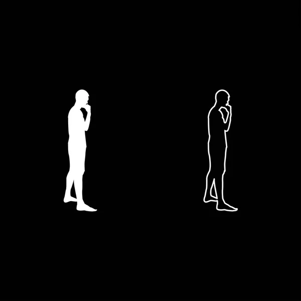 Pensant Homme Debout Silhouette Pensive Personne Vue Côté Icône Ensemble — Image vectorielle