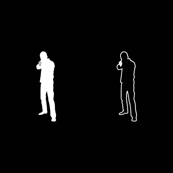 Homme Avec Arme Silhouette Criminel Personne Concept Vue Face Icône — Image vectorielle