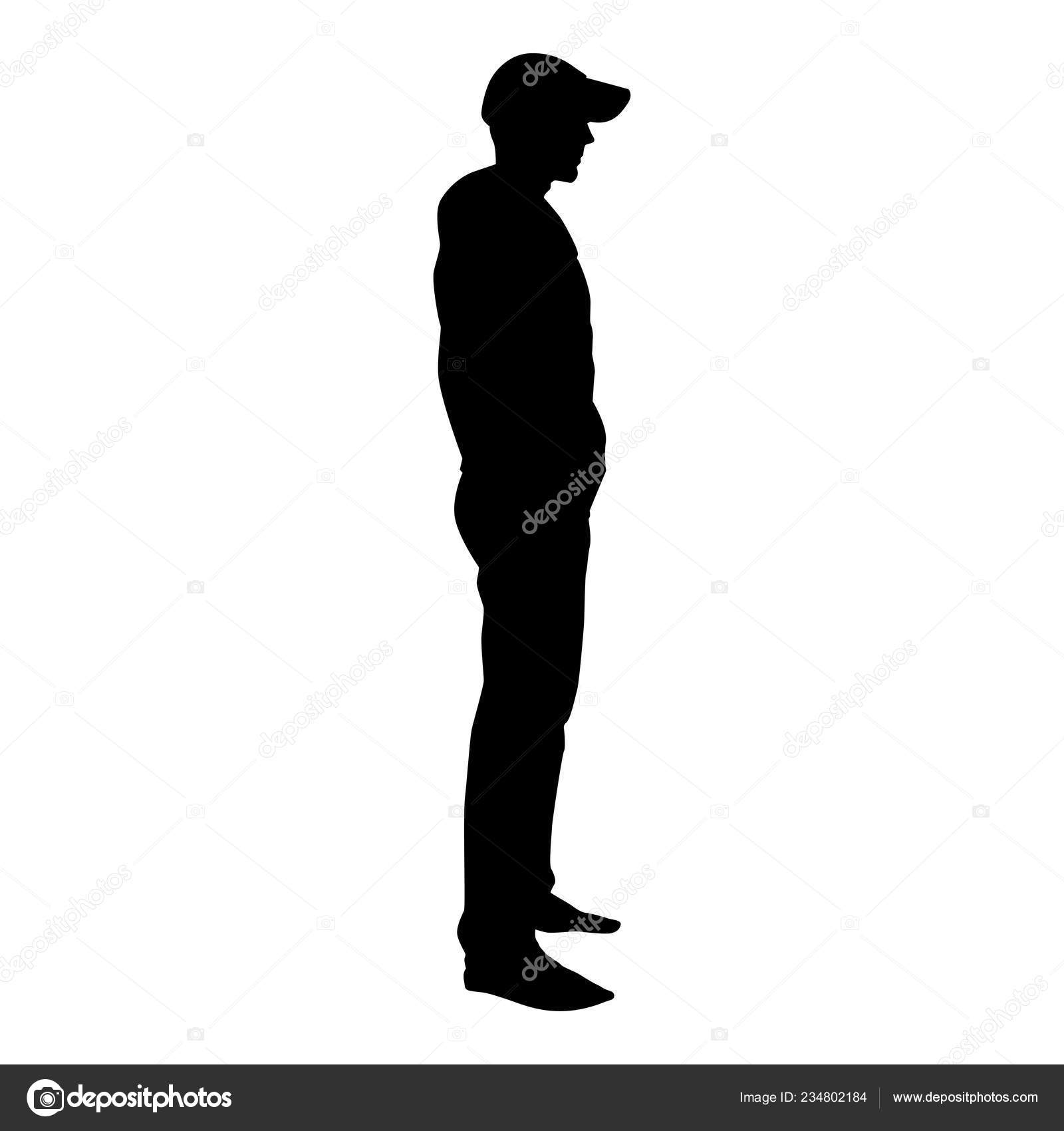 Man Standing Cap View Side Icon Black Color Vector Illustration