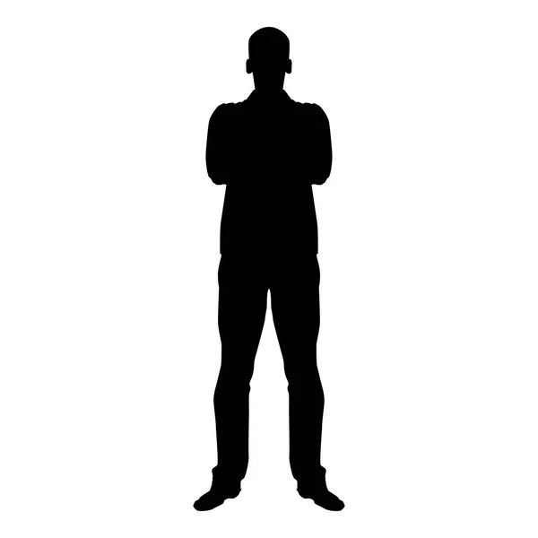 腕を組んで信頼概念ビジネス男アイコン黒い色ベクトル イラスト フラット スタイル シンプルなイメージを持つ男 — ストックベクタ