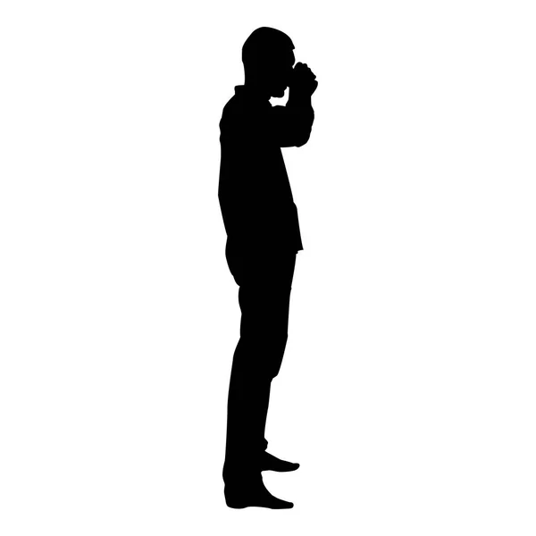 Man Drinking Mug Standing Icon Black Color Vector Illustration Flat — Stock Vector