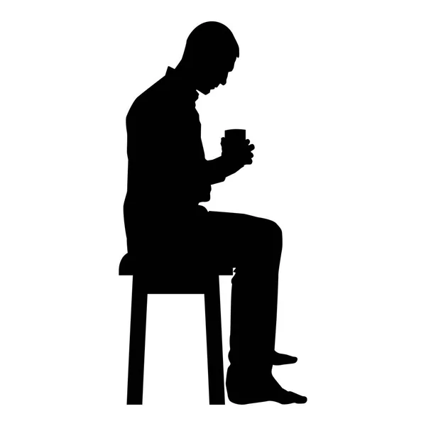 Hombre Sosteniendo Taza Mirando Contenido Interior Mientras Está Sentado Taburete — Vector de stock