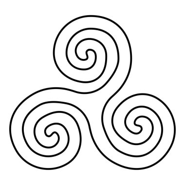 Triskelion veya triskele sembolü işareti simgesi siyah renk vektör düz stil basit görüntü illüstrasyon