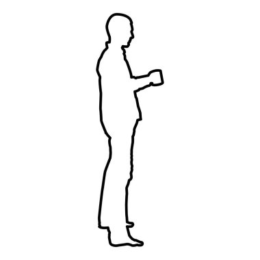 Kupa ayakta simge siyah renk vektör düz stil basit görüntü illüstrasyon adamla