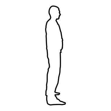 Adam iş kıyafetleri tulum giymiş ve düz simge siyah renk vektör çizim düz stil basit resim görünüyor