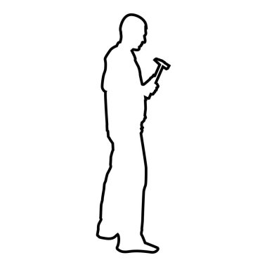 Tulum tamirci ana erkekte onun elinde aracıyla çekiç simge siyah renk vektör düz stil basit görüntü illüstrasyon