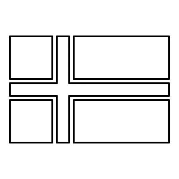 Drapeau Norvège Icône Couleur Noire Vecteur Illustration Plat Style Image — Image vectorielle
