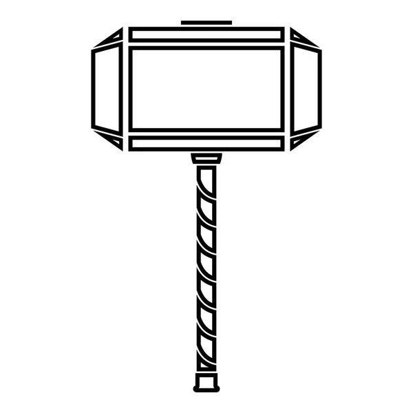 Martelo Thor Ícone Mjolnir Cor Preta Vetor Ilustração Estilo Plano — Vetor de Stock