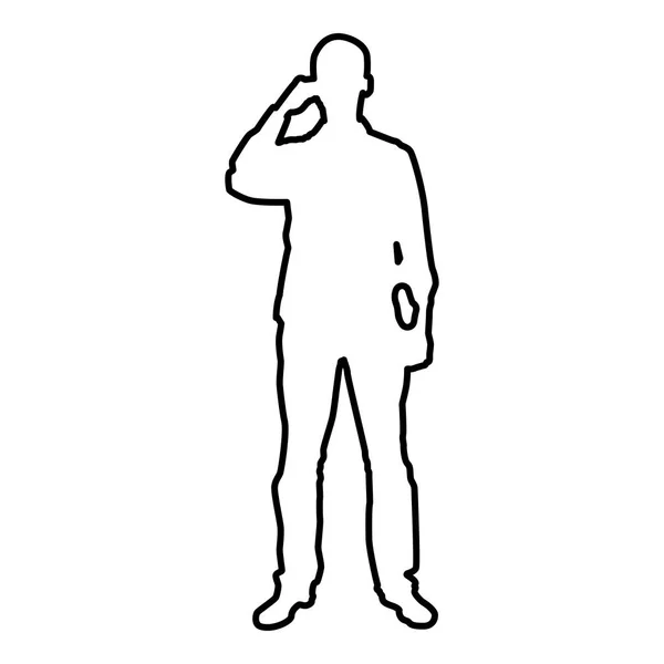 Man Drinking Mug Standing Icon Black Color Vector Illustration Flat — Stock Vector