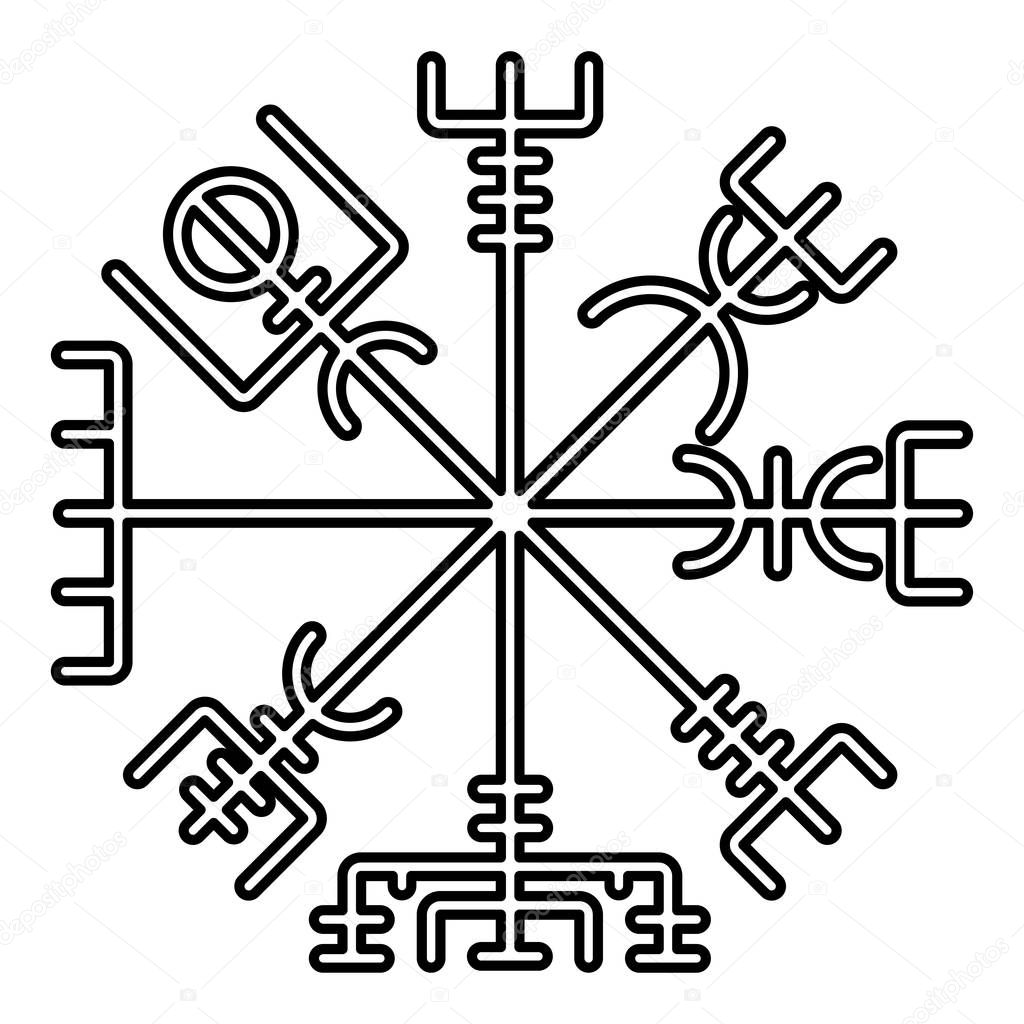 Vegvisir runic compass galdrastav Navigation compass symbol icon black color vector illustration flat style simple image