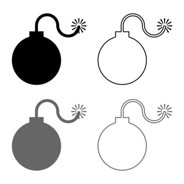 Bomb explosive military Anicent time bomb Weapon with fire spark concept advertising boom icon set grey black color vector illustration outline flat style simple image clipart