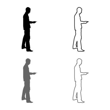 Adam kartı iş ödeme kredi kartı siluet simge set gri siyah renk vektör anahattı düz stil basit görüntü illüstrasyon geçer