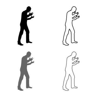Öfke siluet kavramı çatışma Icon set gri siyah renk vektör anahat düz stil basit görüntü illüstrasyon içinde çığlık atan adam