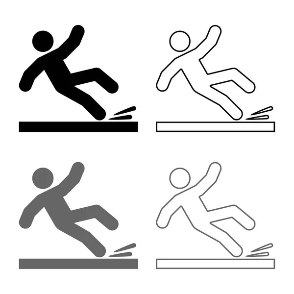 Gri Siyah renk vektör anahattı düz stil basit görüntü illüstrasyon düşen adam Icon set