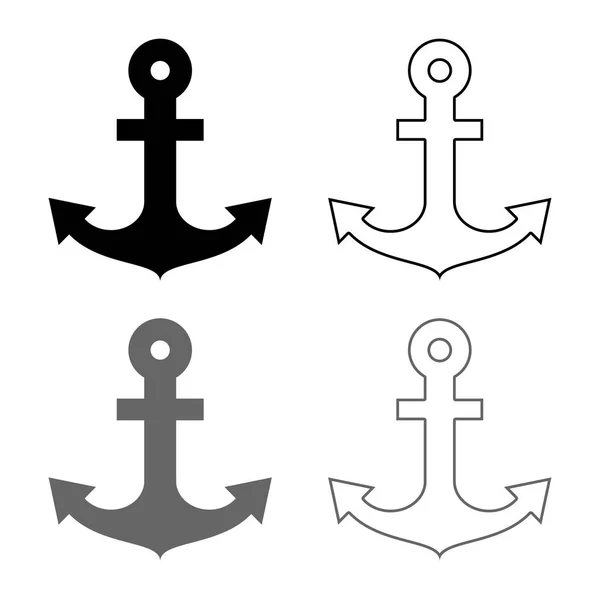 Schiffsanker Für Marine Nautische Design Ikone Set Grau Schwarz Farbe — Stockvektor