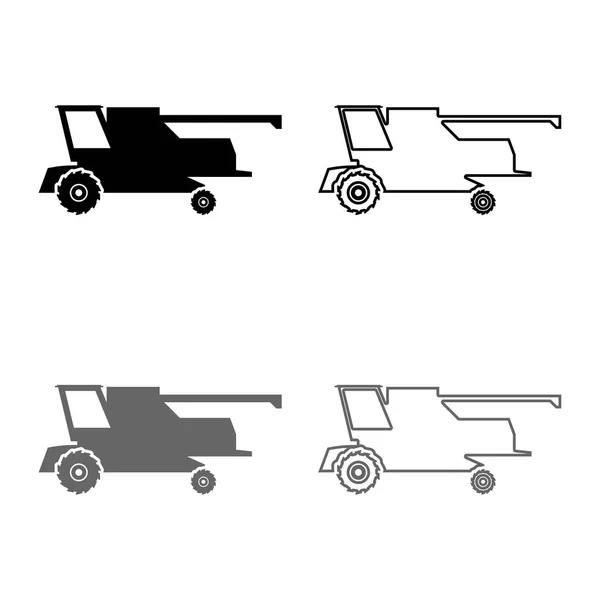 Farm Harvester Work Field Combine Icon Set Grey Black Color — Stock Vector