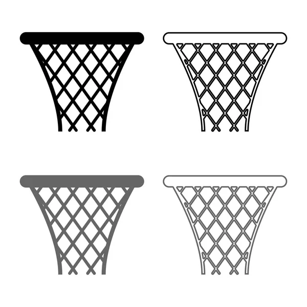 Basquete Cesta Streetball Net Cesta Ícone Conjunto Cinza Preto Cor —  Vetores de Stock