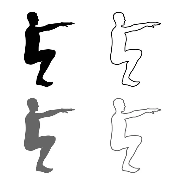Hukande Man Gör Övningar Crouches Squat Sport Action Manliga Träning — Stock vektor
