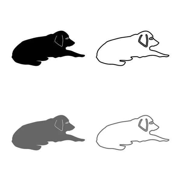 Dog Lie Street Pet Lying Ground Relaxed Doggy Icon Set — Stock Vector