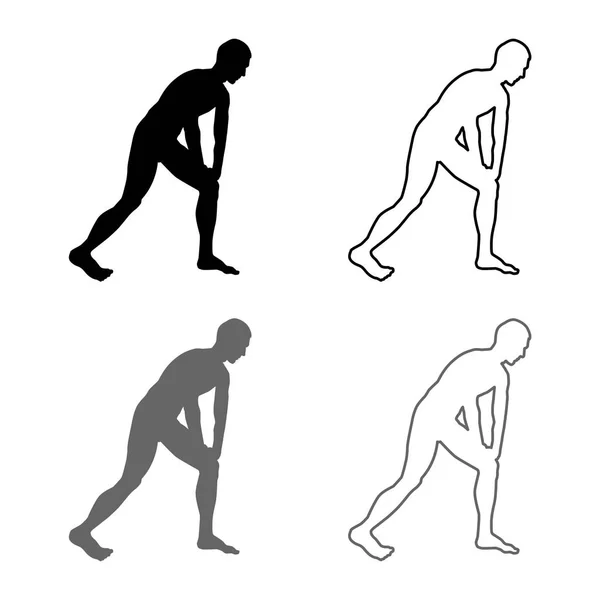 Homme Faisant Des Exercices Pour Échauffement Sport Action Mâle Silhouette — Image vectorielle