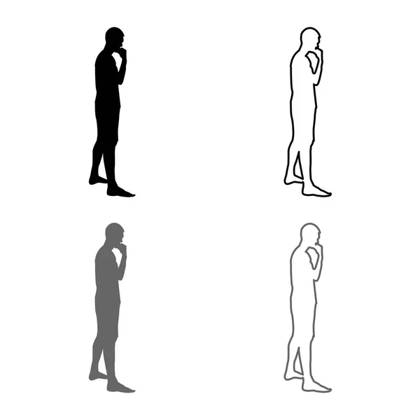 Pensant Homme Debout Silhouette Pensive Personne Vue Côté Icône Ensemble — Image vectorielle