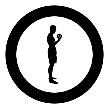 Halter spor eylem erkek egzersiz siluet yan görünümü simge siyah renkli vektör çizim düz stil basit imagein daire yuvarlak ile çalışmaları yapan erkek