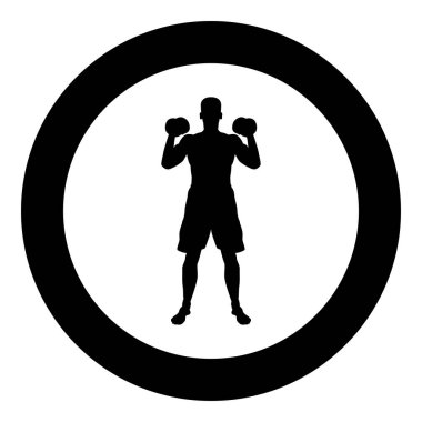 Halter spor eylem erkek egzersiz siluet önden görünüm simgesi siyah renkli vektör illüstrasyon düz stil basit imagein daire yuvarlak ile çalışmaları yapan erkek