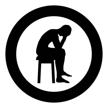 Onun baş kavramı sorun siluet yok koltuk simge siyah renk vektör çizim düz stil basit imagein oturan tutan adam daire