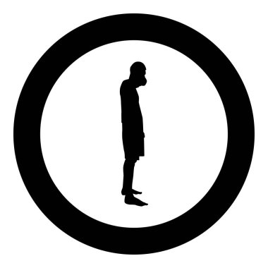 Yuvarlak daire basit imagein onun ağız siluet kavramı yakın ağız şok keder simge siyah renk vektör çizim düz stil kapsayan adam