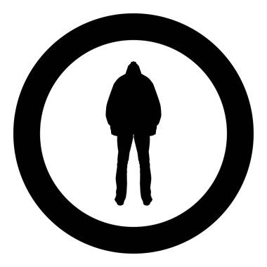 Adam hood kavramı tehlike siluet arka yüzü simge siyah renk vektör çizim basit imagein düz stil daire yuvarlak