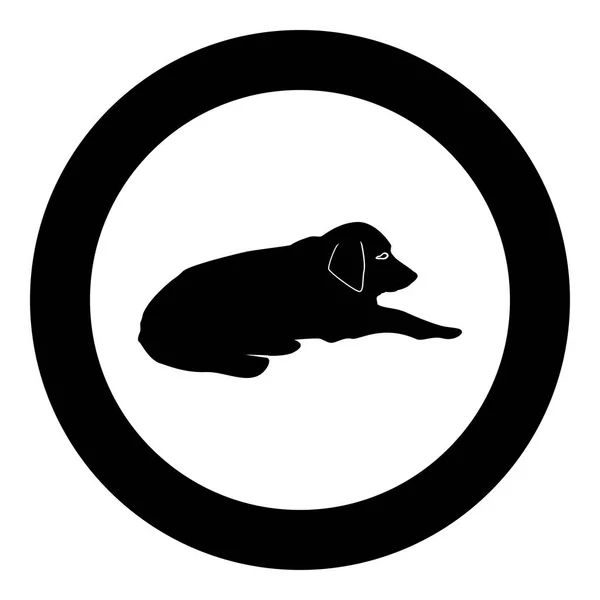 犬地面に横たわっている通りペットに横緩和ラウンド犬アイコン黒い色ベクトル図フラット スタイルのシンプルな似円 — ストックベクタ