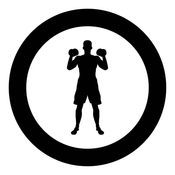 Man Doing Exercises Dumbbells Sport Action Male Workout Silhouette Front — Stock Vector