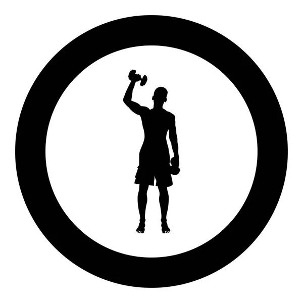 Homme Faisant Des Exercices Avec Haltères Sport Action Mâle Silhouette — Image vectorielle