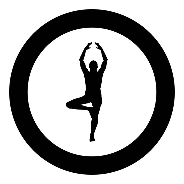 Mann Steht Der Lotus Position Dabei Yoga Silhouette Symbol Schwarze — Stockvektor