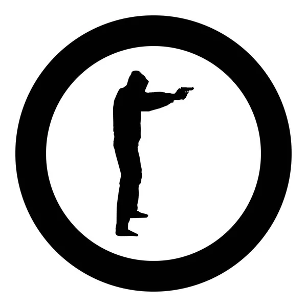 Mann Der Kapuze Mit Pistole Konzept Gefahr Ausgestreckte Arme Symbol — Stockvektor