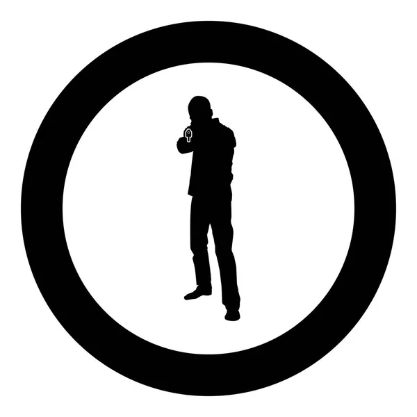 Man Gun Silhouette Criminal Person Concept Front View Icon Black — Stock Vector