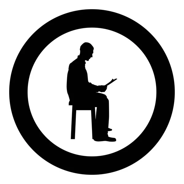 Человек Сидящий Читающий Концепцию Силуэта Изучающий Иконку Документа Черный Цветовой — стоковый вектор