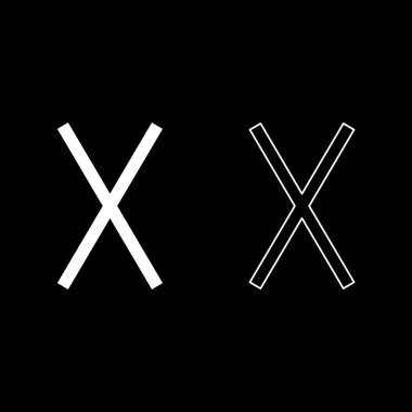 Beyaz renk düz anahat stili basit görüntü illüstrasyon gültekin rune hediye yetenek işareti simgesi ayarla